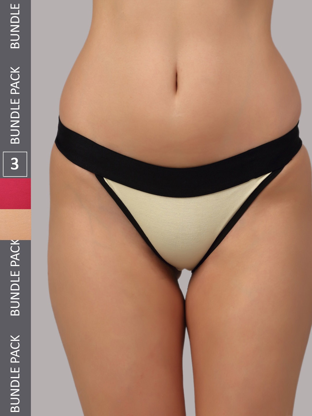 PrettyCat Women Pack Of 3 Colourblocked Thongs, Yellow