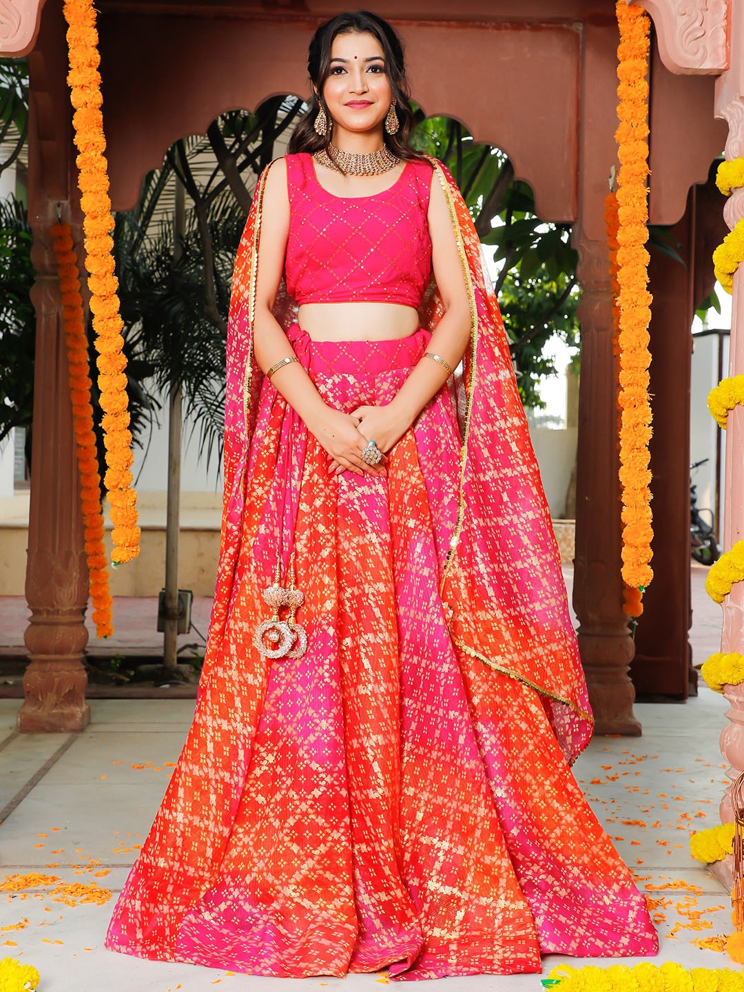 Indi INSIDE Pink & Yellow Embroidered Sequinned Foil Print Ready to Wear Lehenga & Unstitched Blouse With
Indi INSIDE Pink & Yellow Embroidered Sequinned Foil Print Ready to Wear Lehenga & Unstitched Blouse With