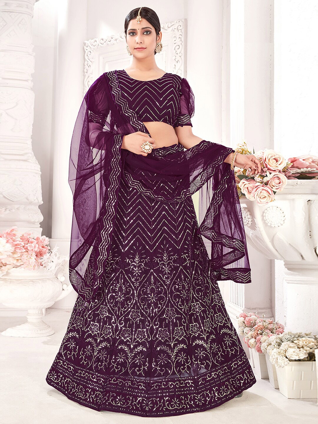 Kvsfab Embroidered Net Semi-Stitched Lehenga & Unstitched Blouse With Dupatta, Purple
Kvsfab Embroidered Net Semi-Stitched Lehenga & Unstitched Blouse With Dupatta, Purple