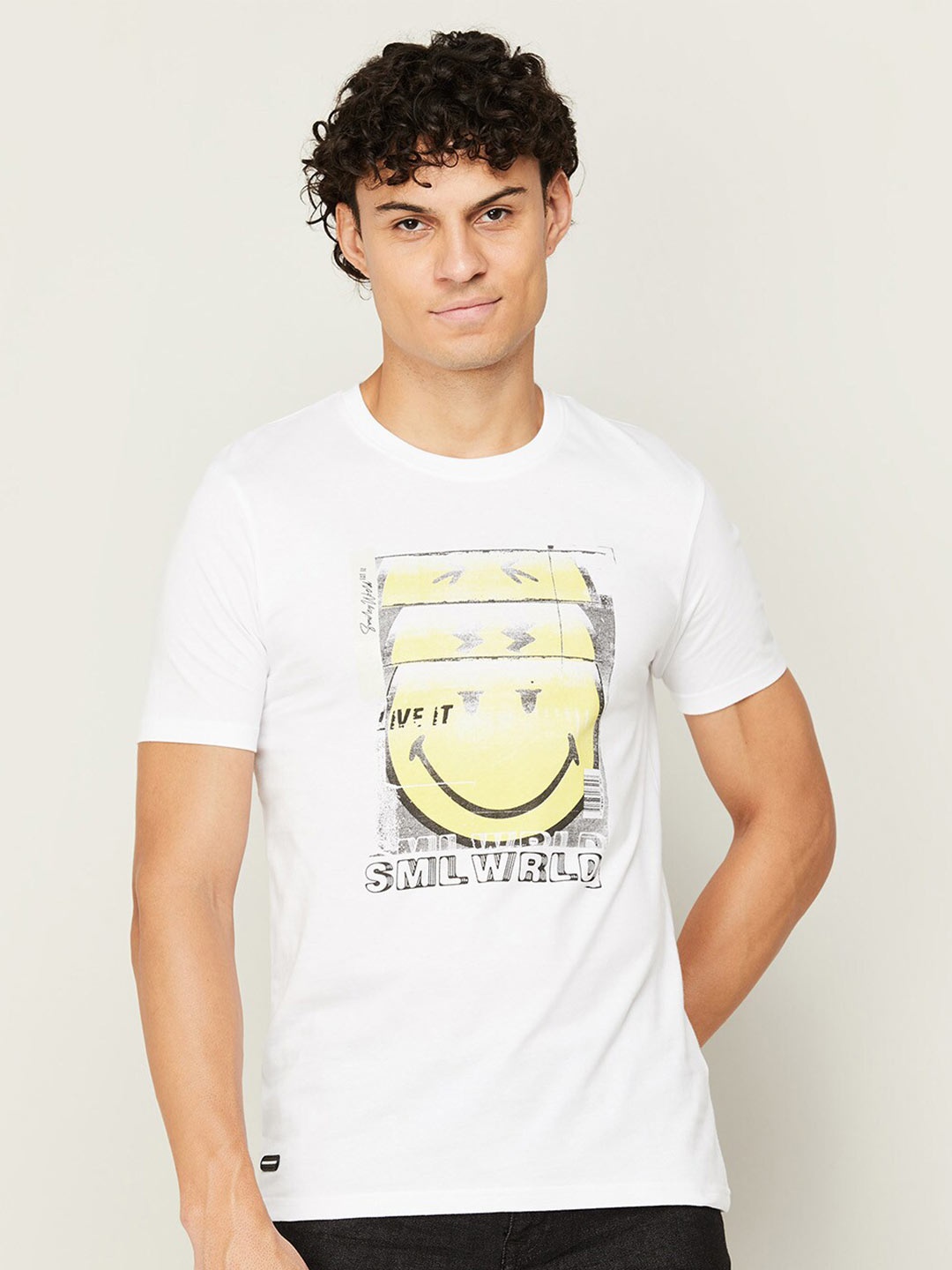 SmileyWorld Men Printed T-shirt, White