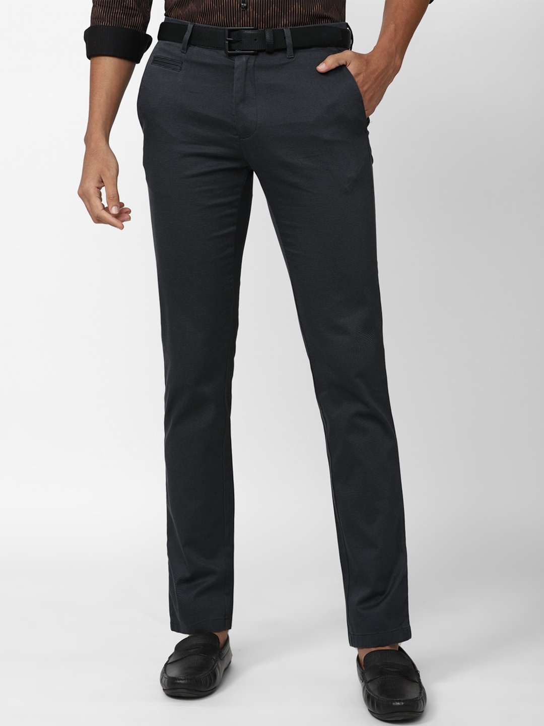 V Dot Men Slim Fit Formal Trousers, Grey