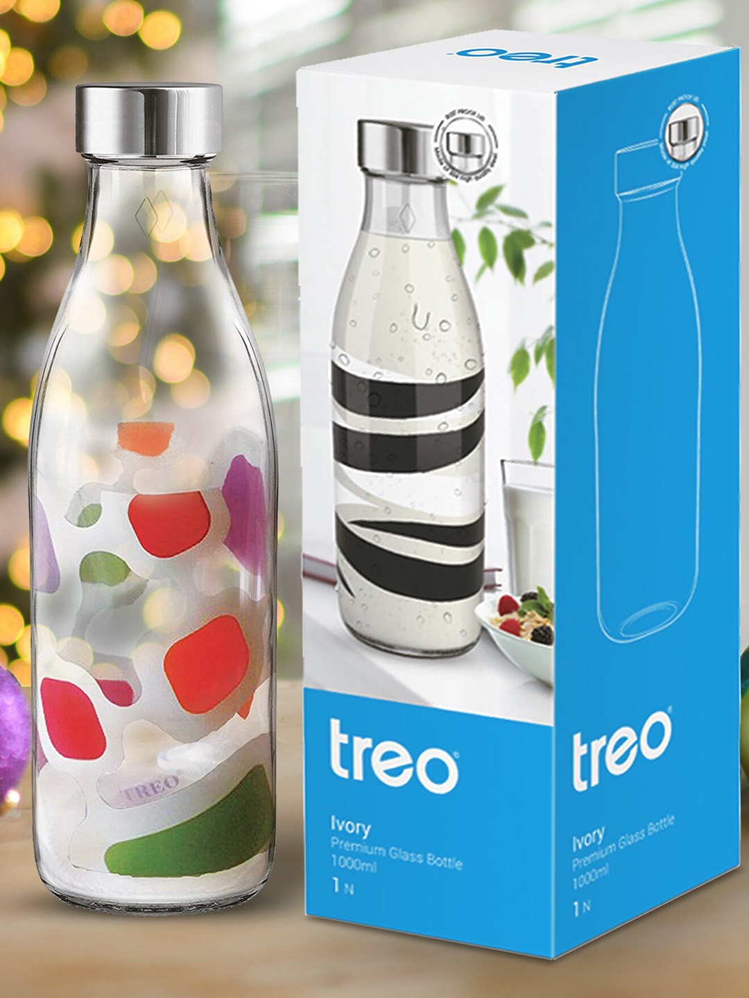Treo Ivory Premium Glass Set Of 4 Multicolour Cubes Printed Water Bottles 1 L Each, Multi
Treo Ivory Premium Glass Set Of 4 Multicolour Cubes Printed Water Bottles 1 L Each, Multi