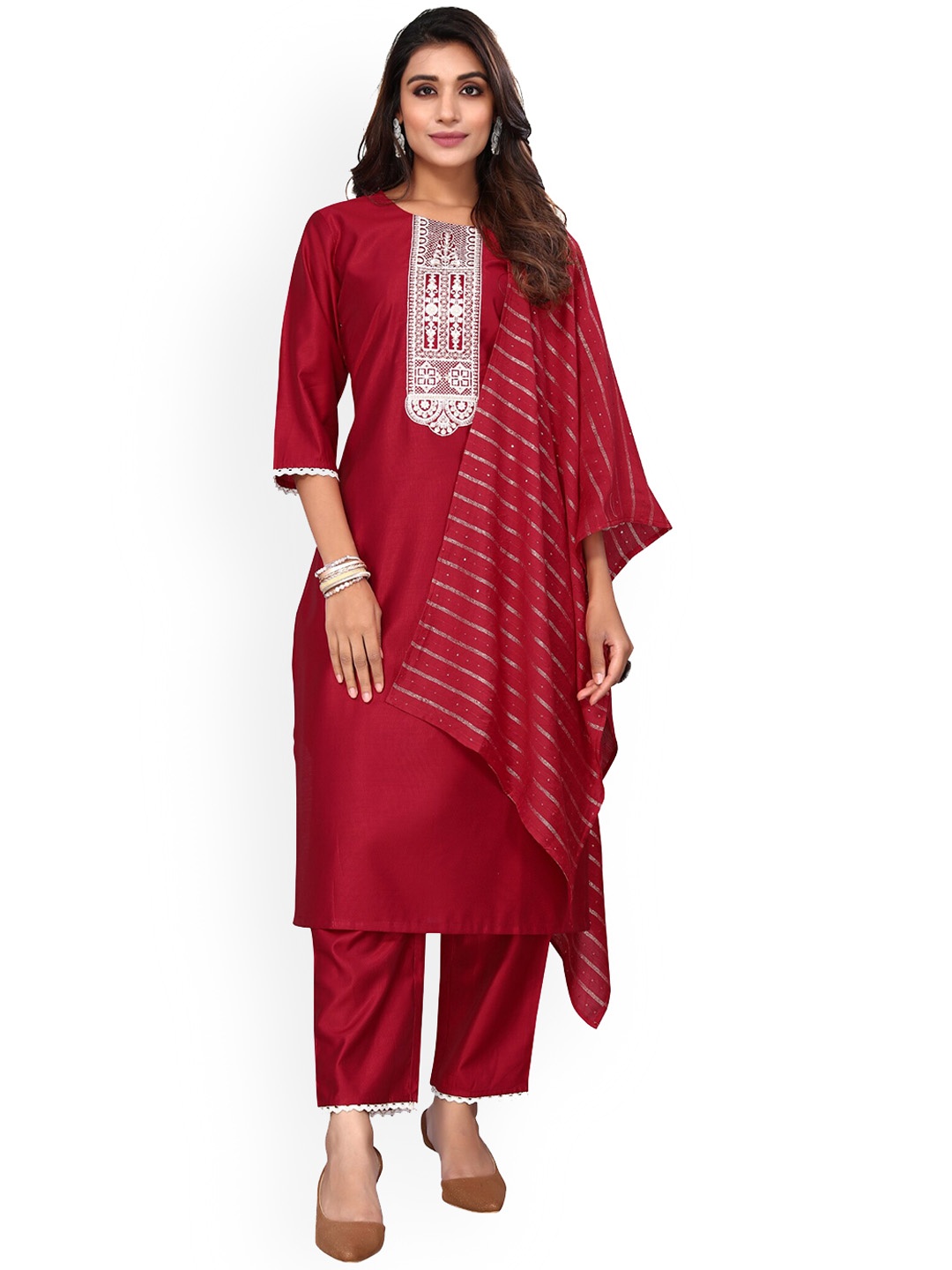 Happy Design Ethnic Motifs Embroidered Pure Cotton Kurti with Trousers & Dupatta, Maroon
Happy Design Ethnic Motifs Embroidered Pure Cotton Kurti with Trousers & Dupatta, Maroon