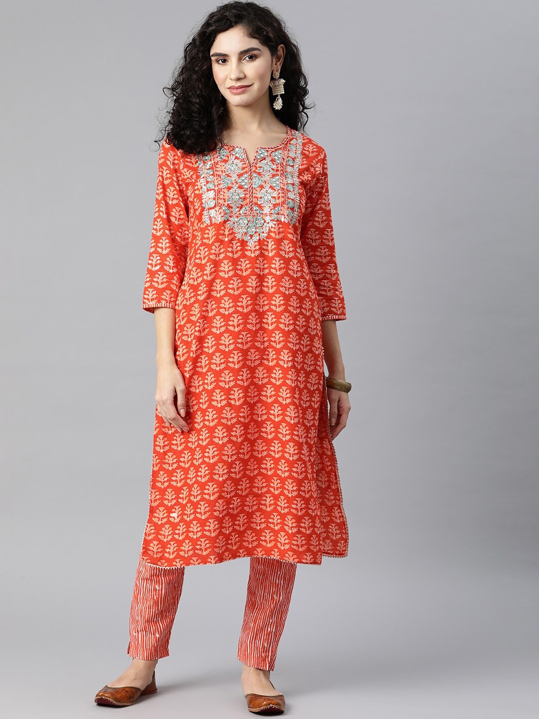 Glorious Women Floral Printed Thread Work Notch Neck Pure Cotton Kurta with Trousers, Coral
Glorious Women Floral Printed Thread Work Notch Neck Pure Cotton Kurta with Trousers, Coral