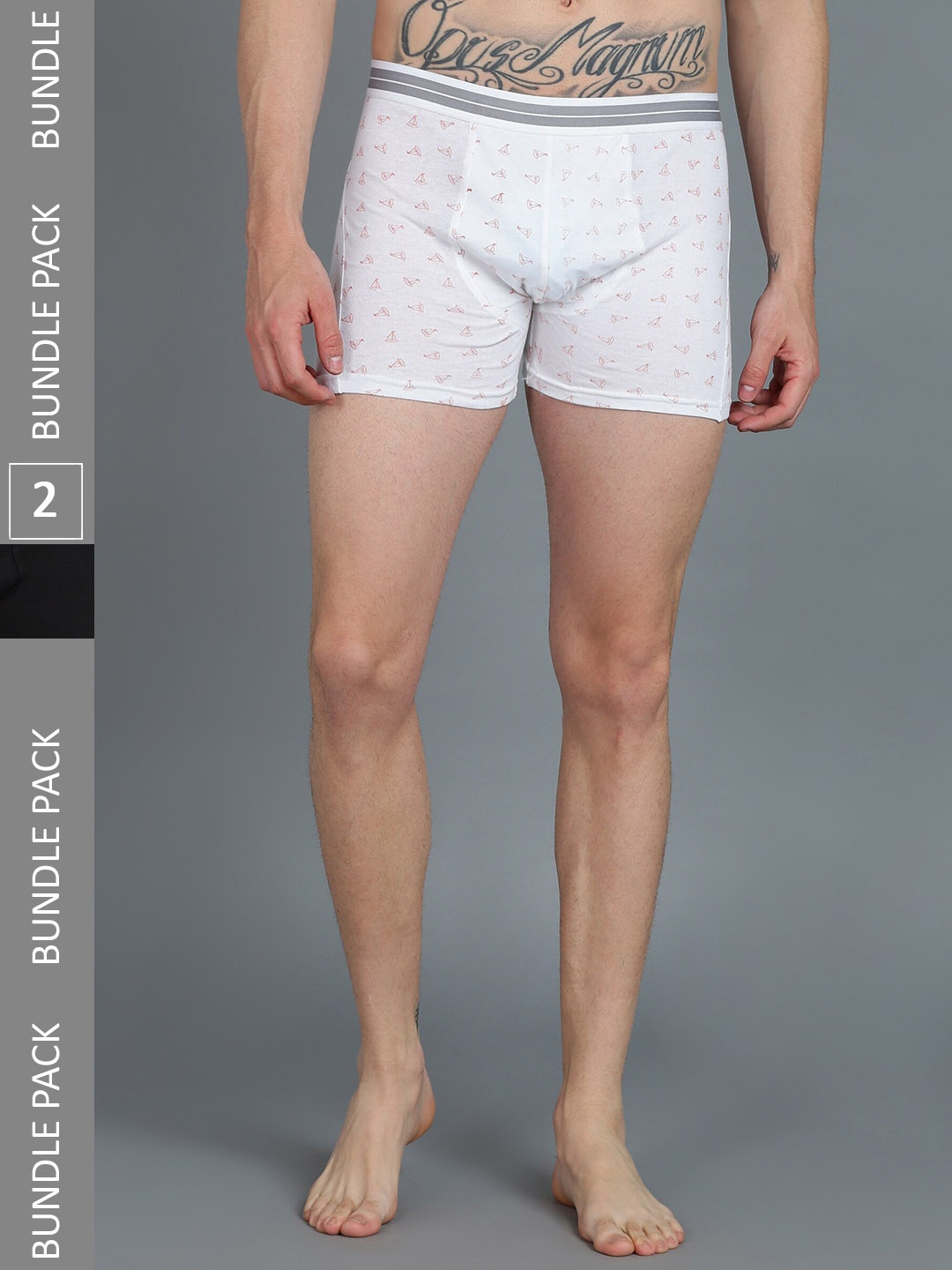 Mast & Harbour Men Pack Of 2 Printed Cotton Trunks, White