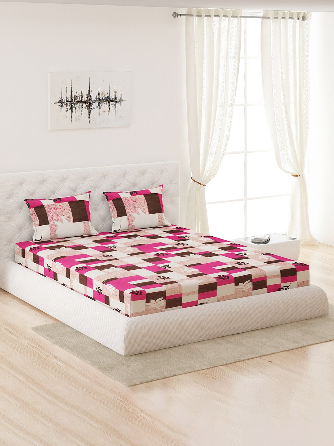 Moca By Monte Carlo Pink & Brown Geometric 144 TC Queen Bedsheet with 2 Pillow Covers
Moca By Monte Carlo Pink & Brown Geometric 144 TC Queen Bedsheet with 2 Pillow Covers