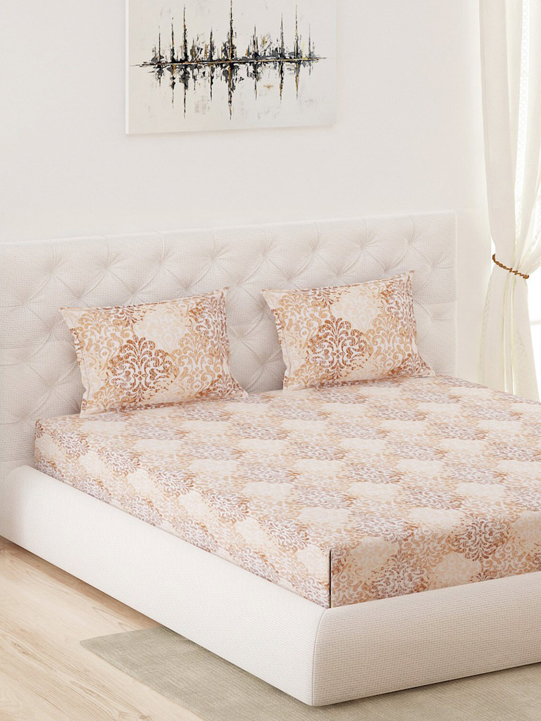 Moca By Monte Carlo Beige & Brown Ethnic Motifs 210 TC King Bedsheet with 2 Pillow Covers 
Moca By Monte Carlo Beige & Brown Ethnic Motifs 210 TC King Bedsheet with 2 Pillow Covers