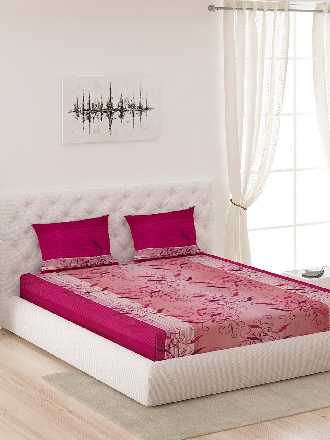 Moca By Monte Carlo Pink & Beige Floral Printed Cotton 104 TC Queen Bedsheet with 2 Pillow Covers
Moca By Monte Carlo Pink & Beige Floral Printed Cotton 104 TC Queen Bedsheet with 2 Pillow Covers