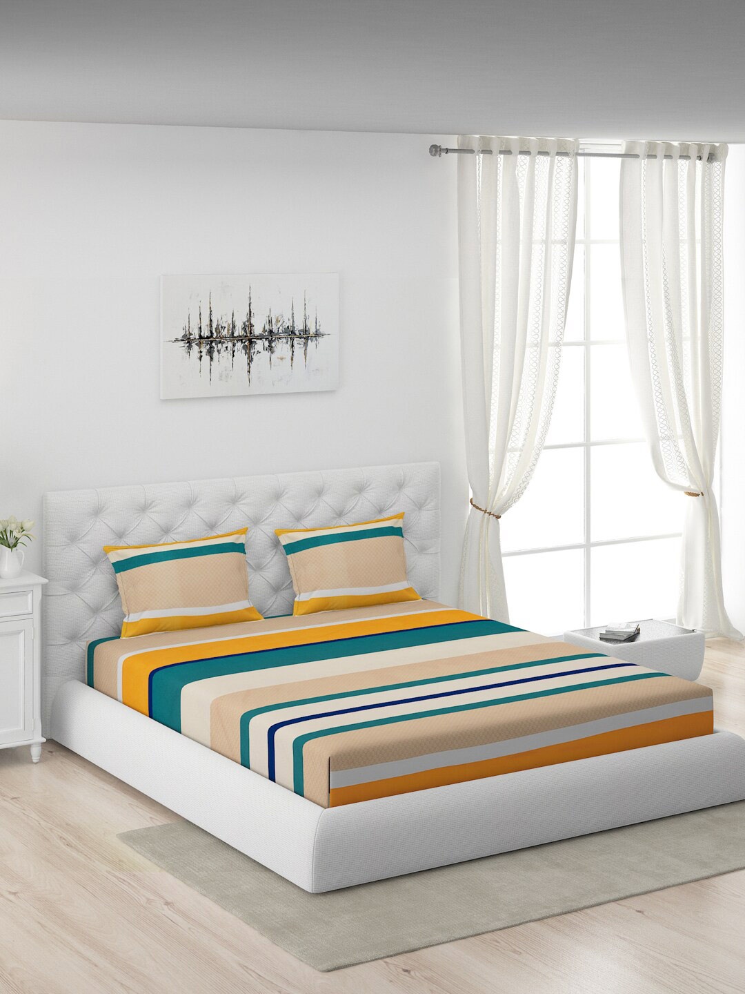 Moca By Monte Carlo Beige & Blue Striped Microfiber 104 TC Queen Bedsheet with 2 Pillow Covers
Moca By Monte Carlo Beige & Blue Striped Microfiber 104 TC Queen Bedsheet with 2 Pillow Covers