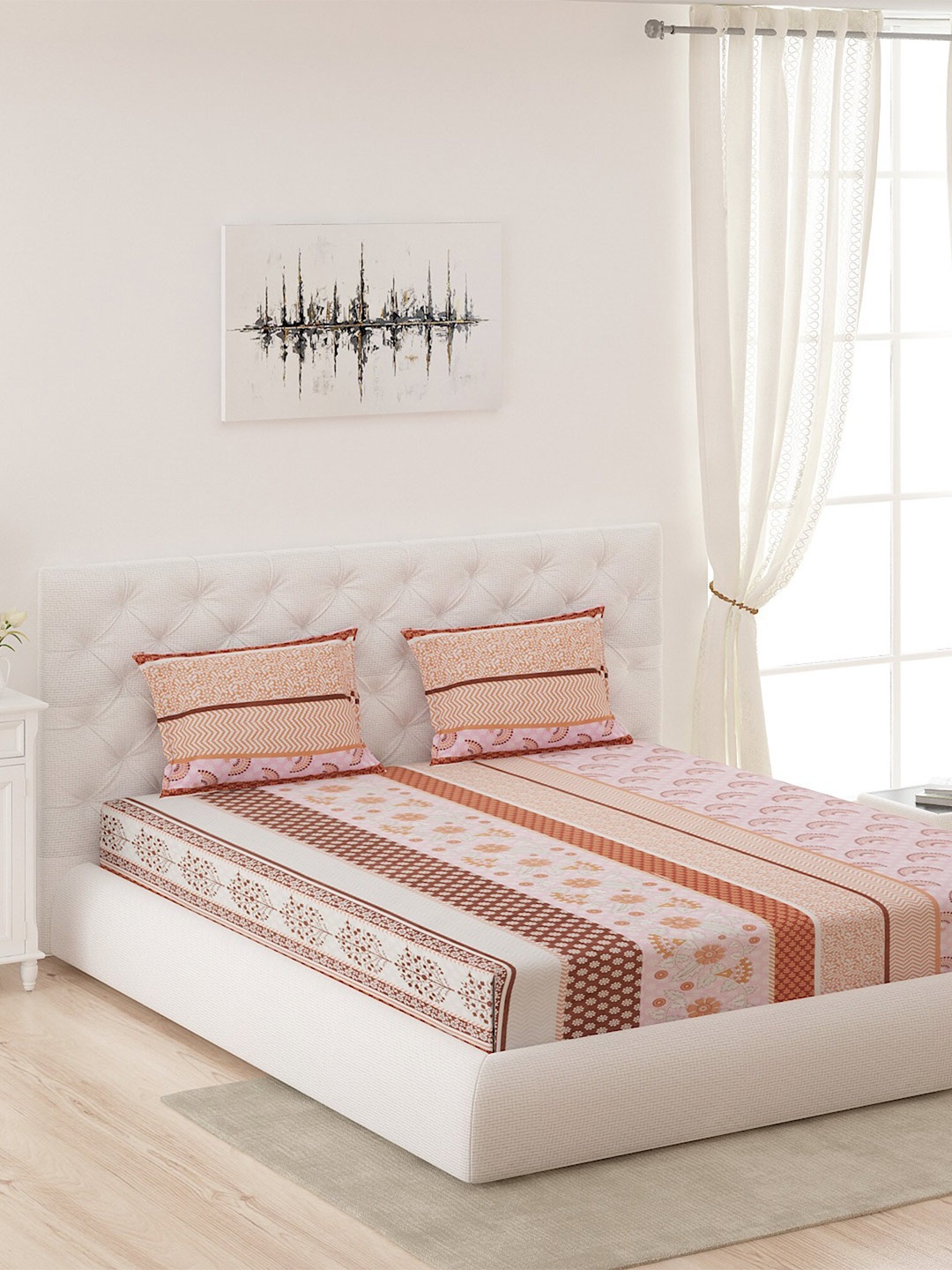 Moca By Monte Carlo Brown & Peach-Coloured Floral 120 TC Cotton Queen Bedsheet with 2 Pillow Covers
Moca By Monte Carlo Brown & Peach-Coloured Floral 120 TC Cotton Queen Bedsheet with 2 Pillow Covers