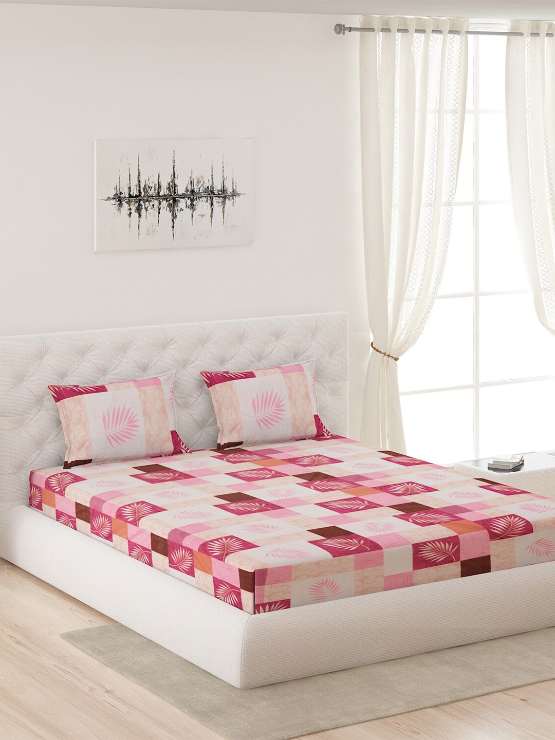 Moca By Monte Carlo Pink & White Geometric 120 TC Cotton Queen Bedsheet with 2 Pillow Covers
Moca By Monte Carlo Pink & White Geometric 120 TC Cotton Queen Bedsheet with 2 Pillow Covers