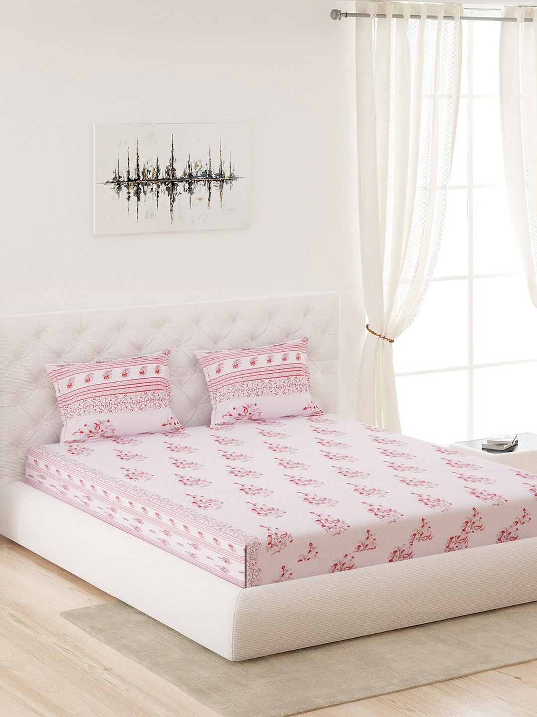 Moca By Monte Carlo White & Pink Ethnic Motifs 200 TC King Bedsheet with 2 Pillow Covers
Moca By Monte Carlo White & Pink Ethnic Motifs 200 TC King Bedsheet with 2 Pillow Covers