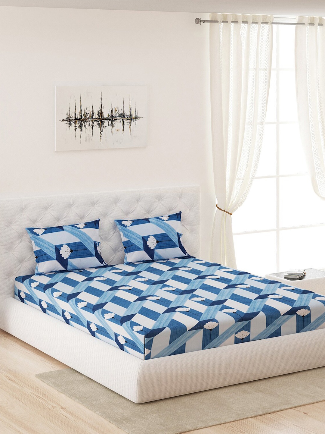 Moca By Monte Carlo Blue & White Printed 120 TC Queen Cotton Bedsheet with 2 Pillow Covers
Moca By Monte Carlo Blue & White Printed 120 TC Queen Cotton Bedsheet with 2 Pillow Covers