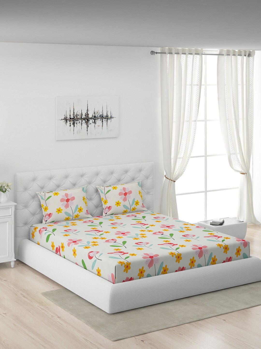 Moca By Monte Carlo White & Pink Floral Printed 104 TC Queen Bedsheet with 2 Pillow Covers
Moca By Monte Carlo White & Pink Floral Printed 104 TC Queen Bedsheet with 2 Pillow Covers