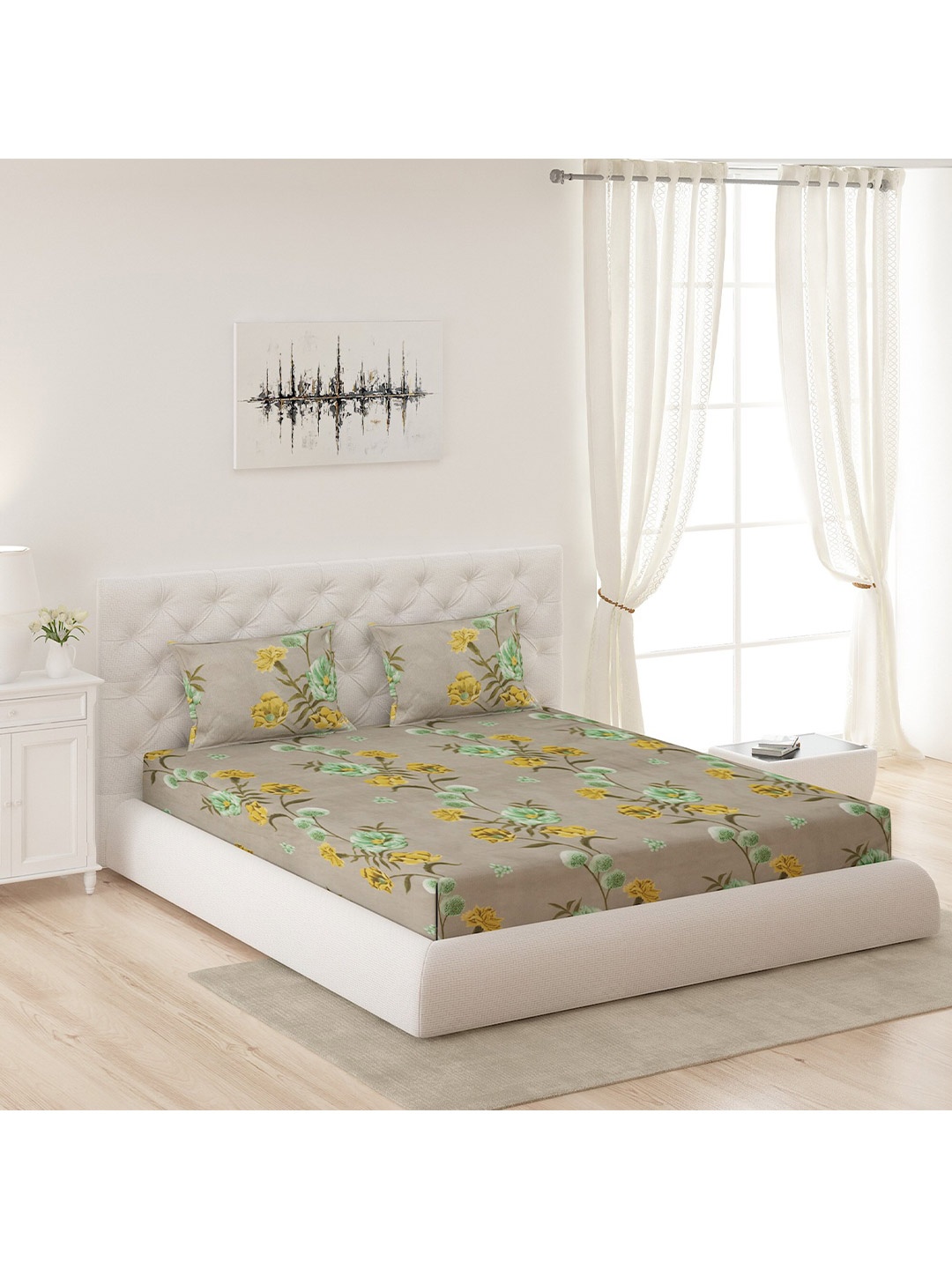 Moca By Monte Carlo Grey & Yellow Printed 104 TC Queen Bedsheet with 2 Pillow Covers
Moca By Monte Carlo Grey & Yellow Printed 104 TC Queen Bedsheet with 2 Pillow Covers