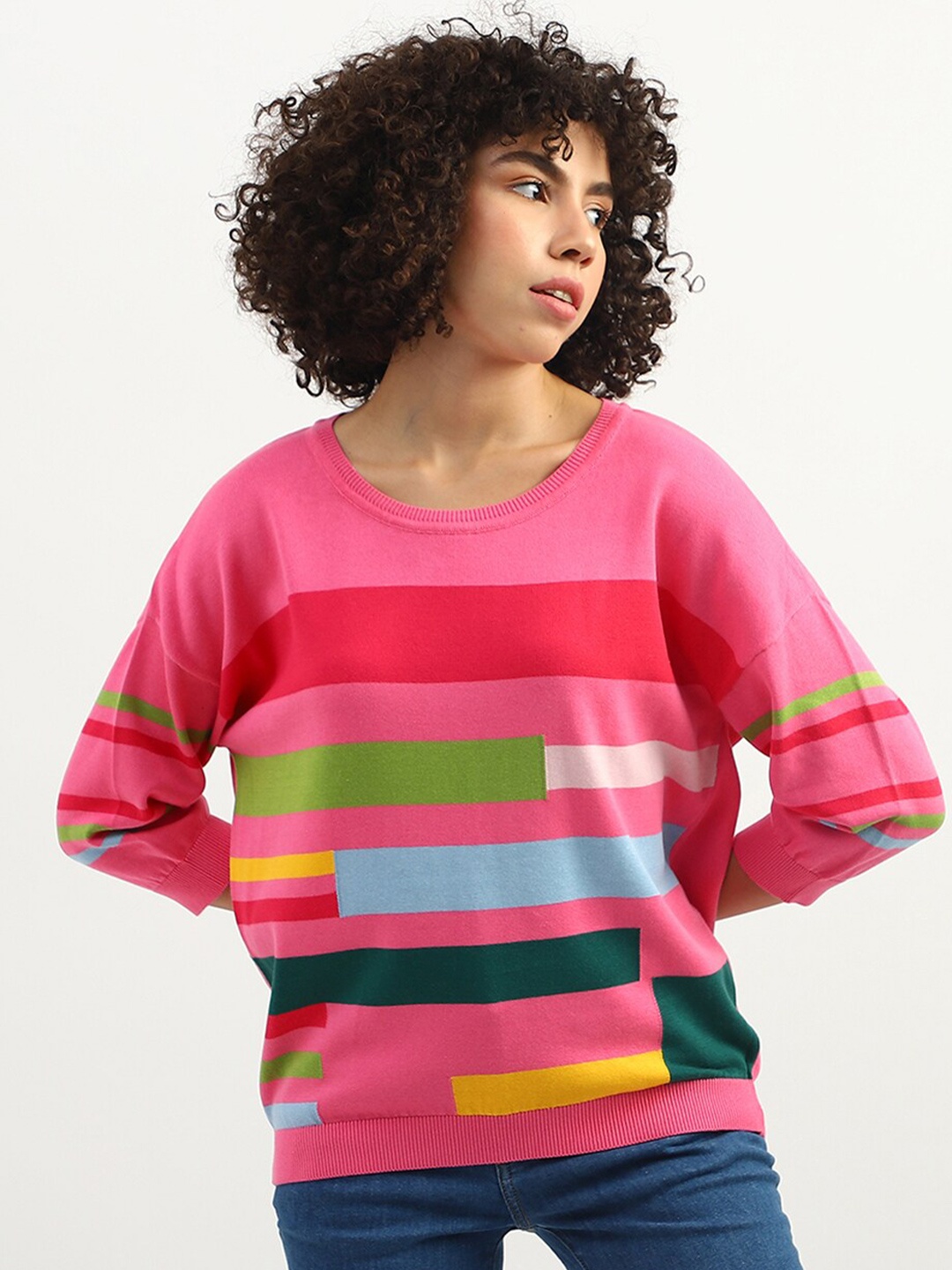 United Colors of Benetton WomenRound Neck Colourblocked Cotton Pullover Sweater, Pink
United Colors of Benetton WomenRound Neck Colourblocked Cotton Pullover Sweater, Pink