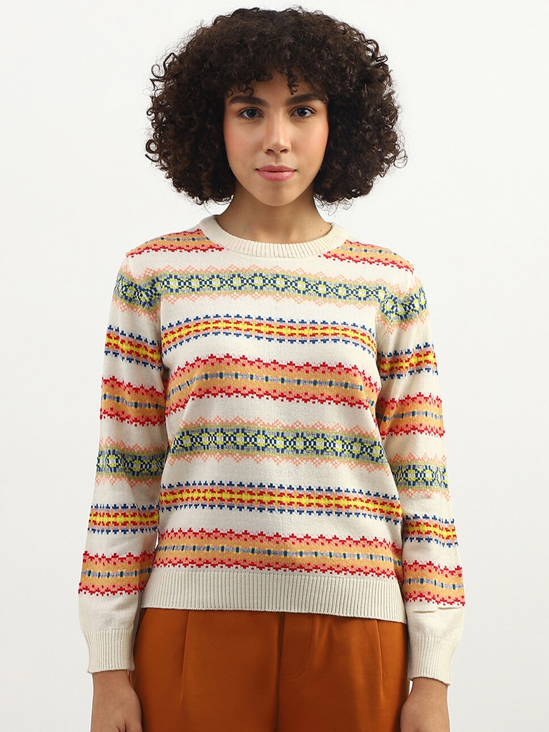 United Colors of Benetton Women Round Neck Pullover Sweater, White