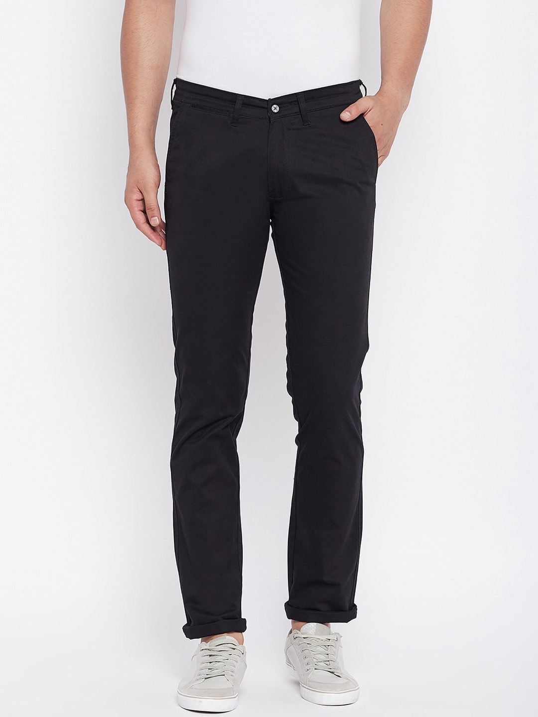 Duke Men Cotton Slim Fit Trousers, Black