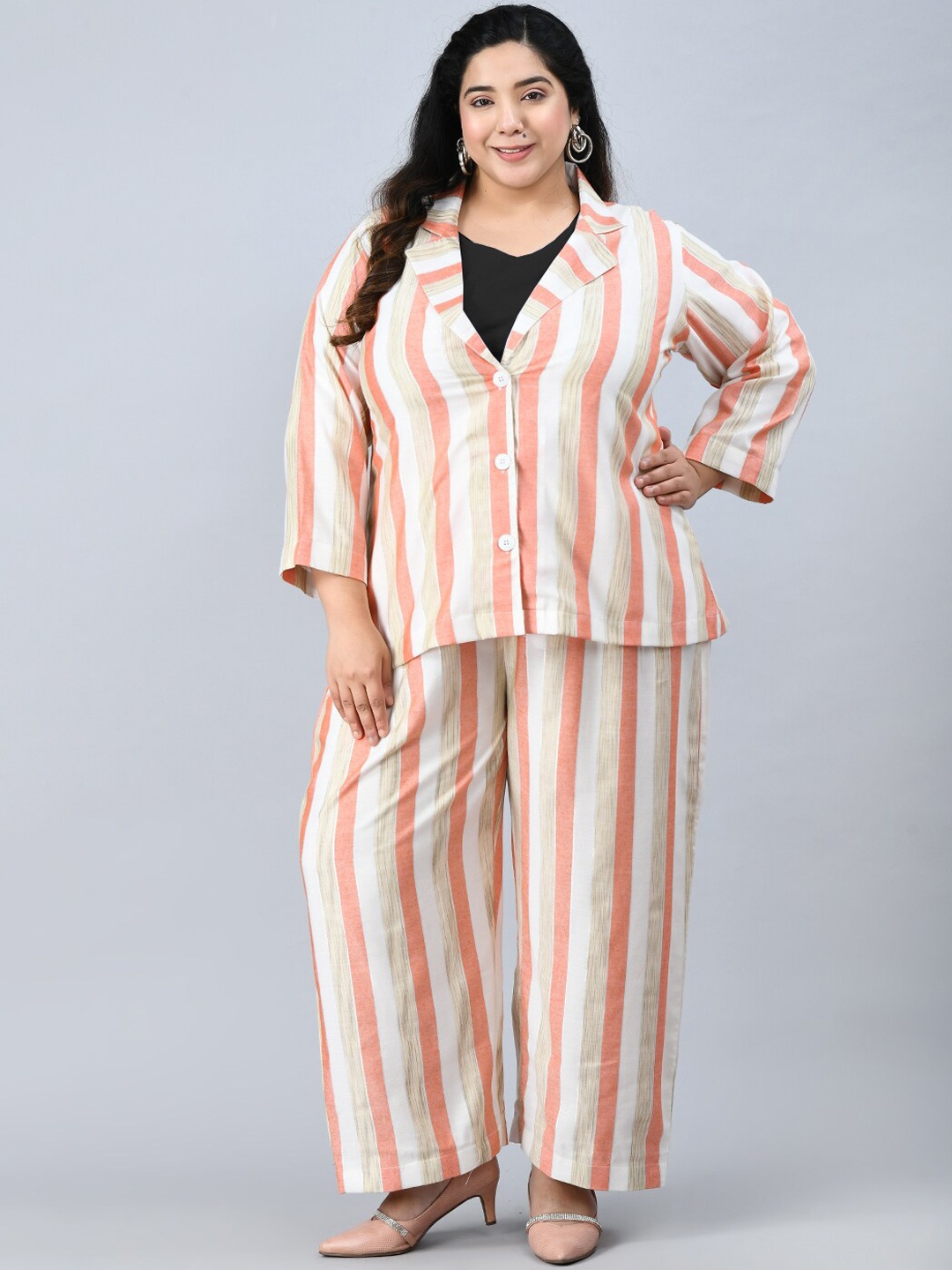 PretPrettyPlus by Desinoor.com Women Plus Size Striped Shirt with Trouser Co-ord Set, White
PretPrettyPlus by Desinoor.com Women Plus Size Striped Shirt with Trouser Co-ord Set, White
