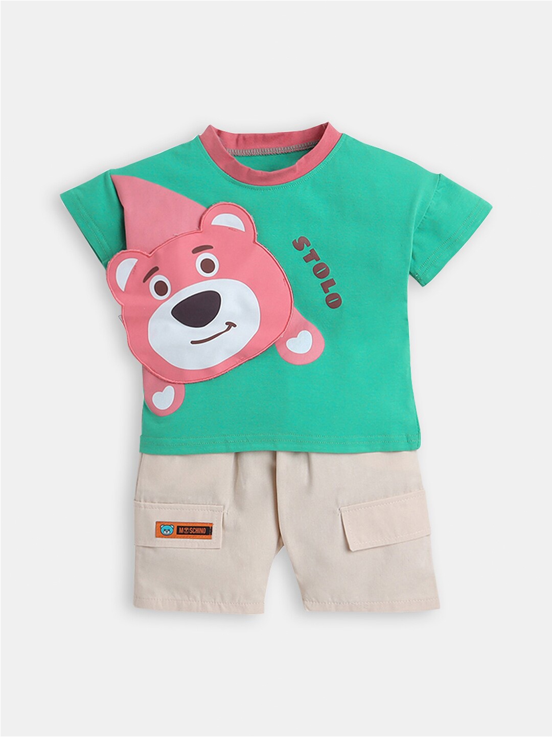 Hopscotch Boys Printed T-Shirt with Shorts, Green