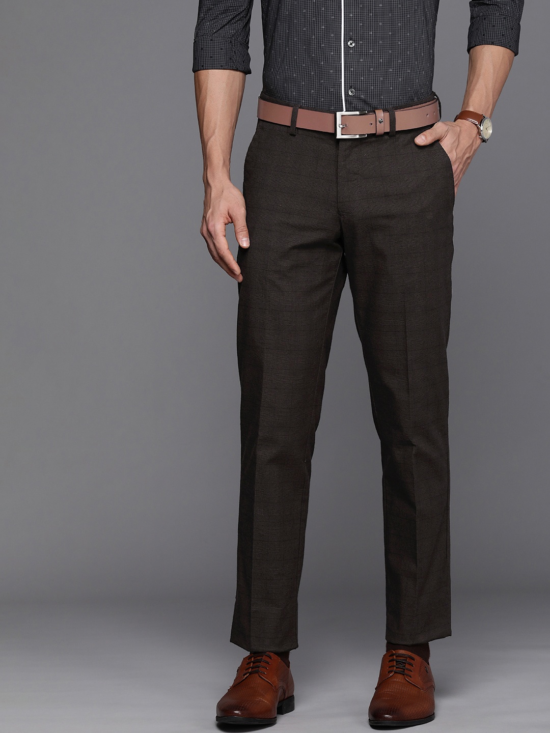 Louis Philippe Men Checked Slim Fit Mid-Rise Plain Woven Flat-Front Formal Trousers, Brown
Louis Philippe Men Checked Slim Fit Mid-Rise Plain Woven Flat-Front Formal Trousers, Brown