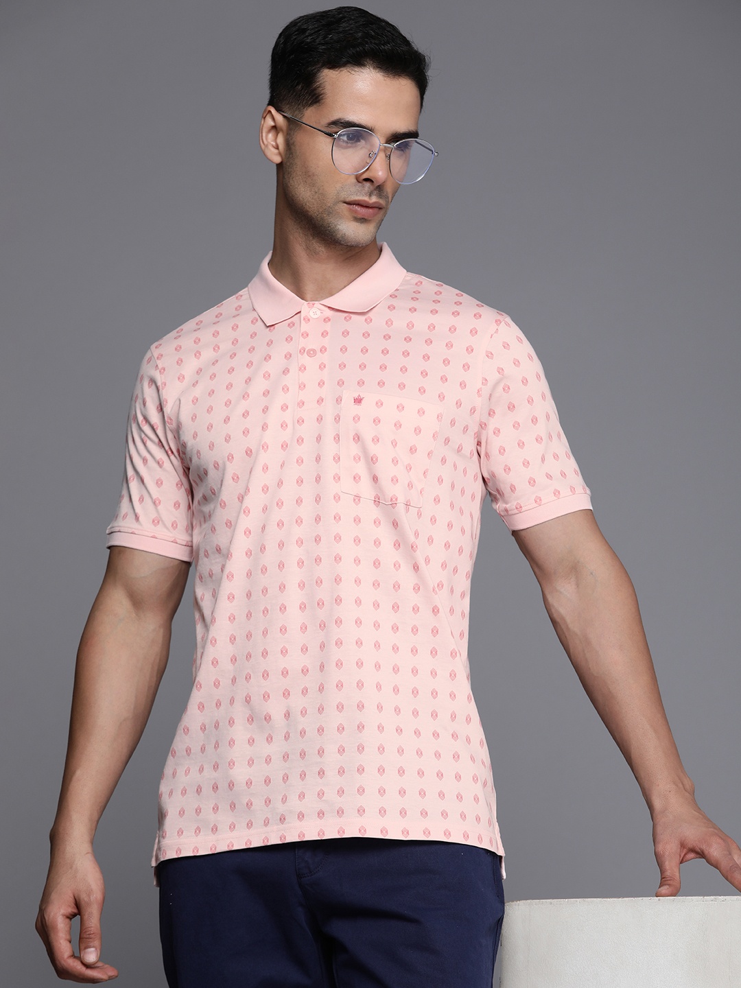 Louis Philippe Men Pure Cotton Geometric Printed Polo Collar T-shirt With Chest Pocket, Pink
Louis Philippe Men Pure Cotton Geometric Printed Polo Collar T-shirt With Chest Pocket, Pink
