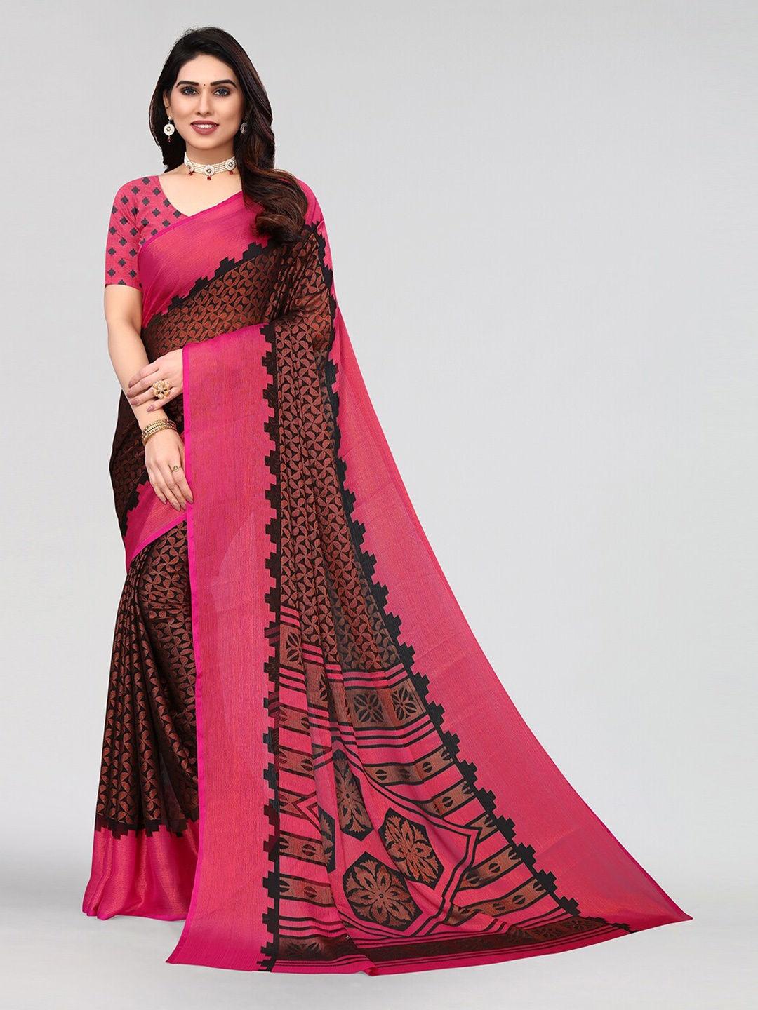 KALINI Printed Saree, Black