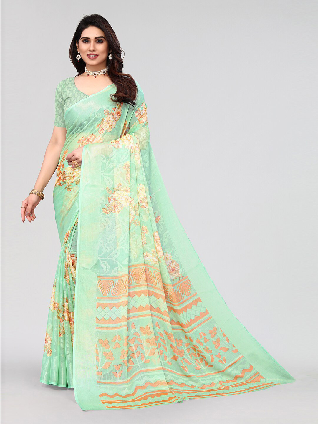 KALINI Floral Printed Saree, Green
KALINI Floral Printed Saree, Green