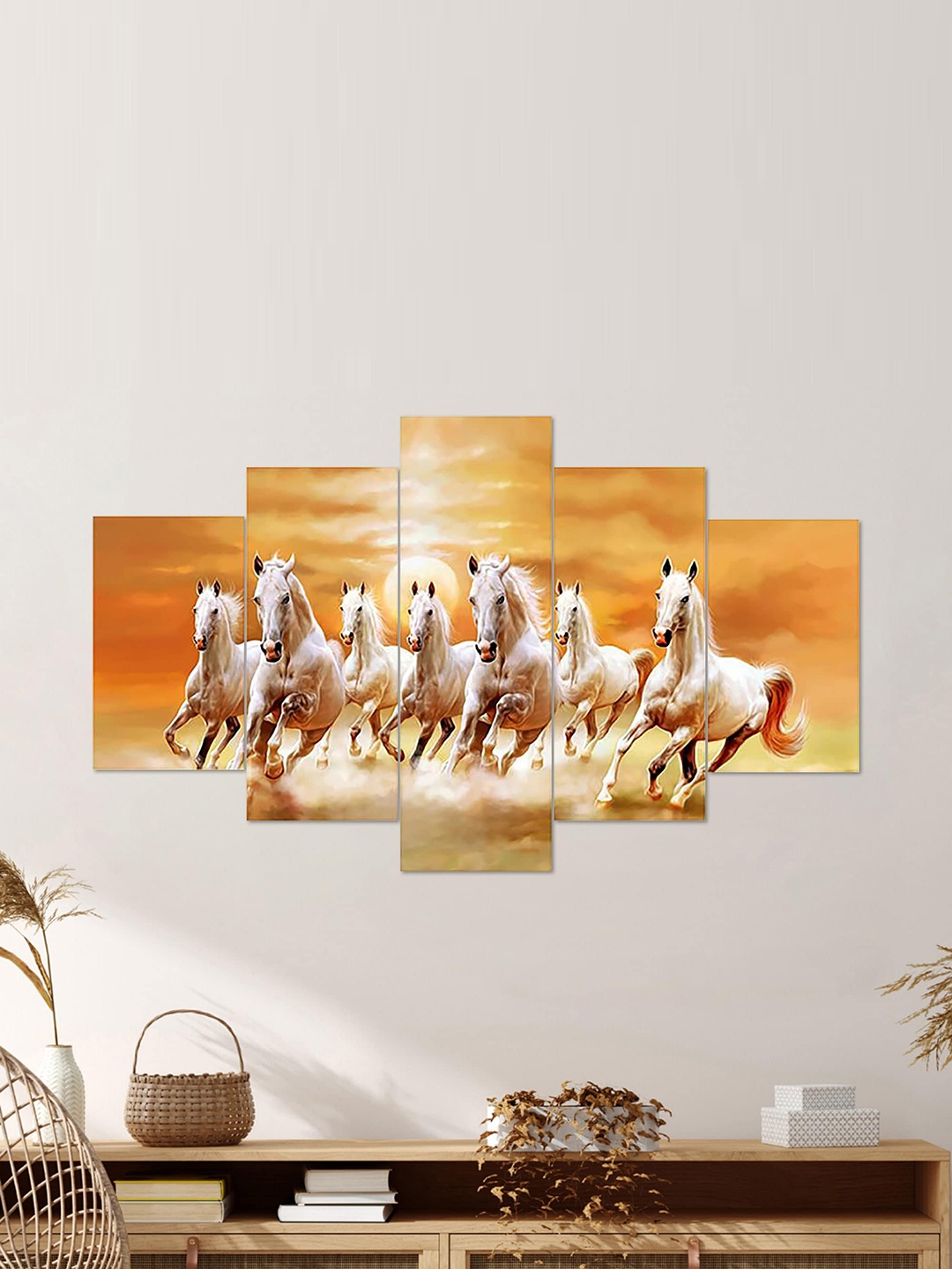 Clasiko Set Of 5 Orange Coloured & White 7 Horses Pcs 3D Painted Framed Wall Art
Clasiko Set Of 5 Orange Coloured & White 7 Horses Pcs 3D Painted Framed Wall Art