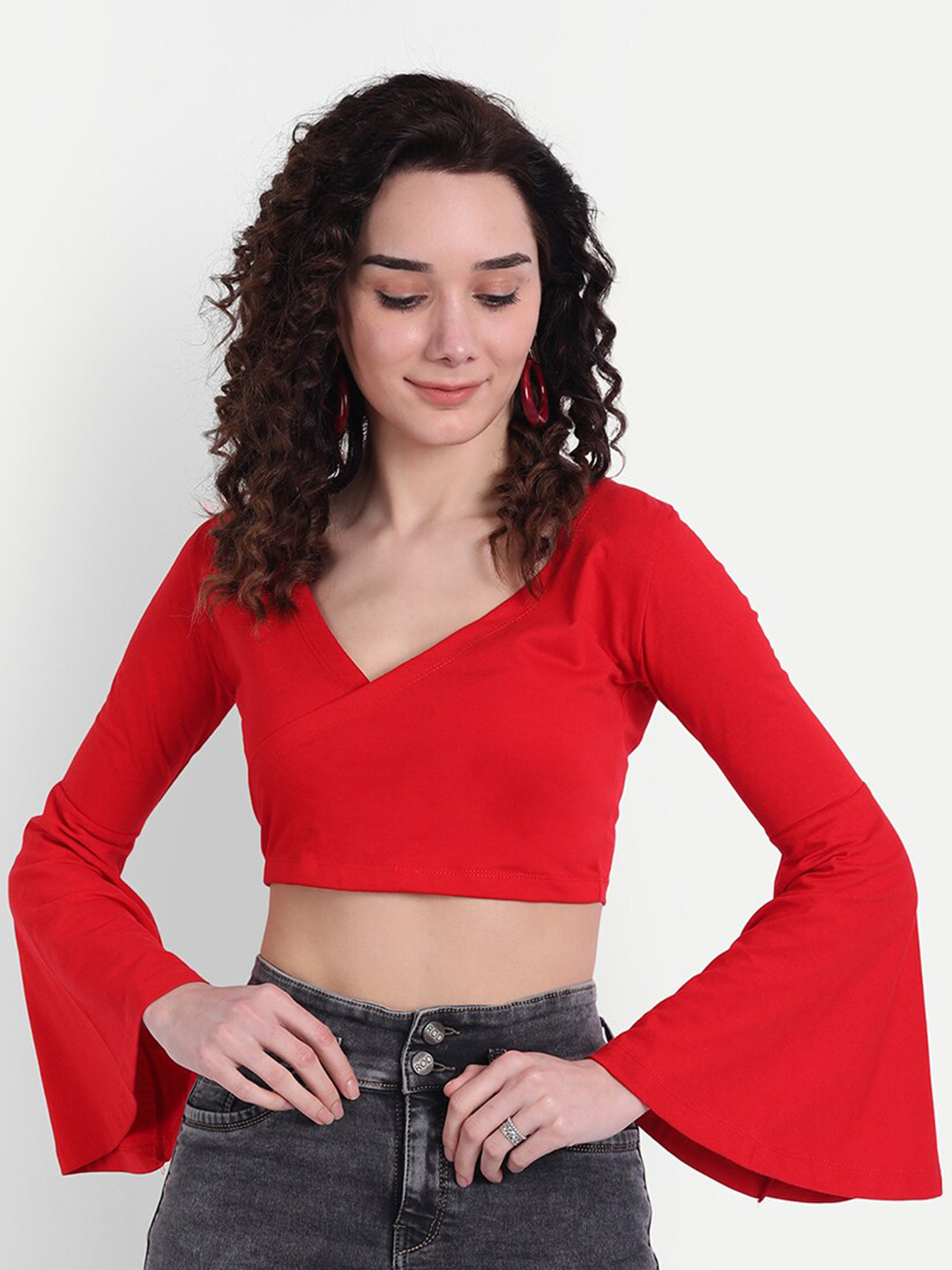 COLOR CAPITAL Wrap Crop Top, Red 
COLOR CAPITAL Wrap Crop Top, Red