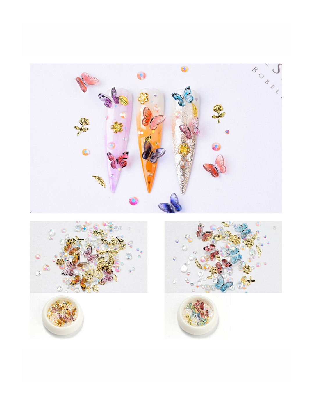 S.A.V.I. Set Of 2 Butterfly Nail Art Decoration Accessories, Multi