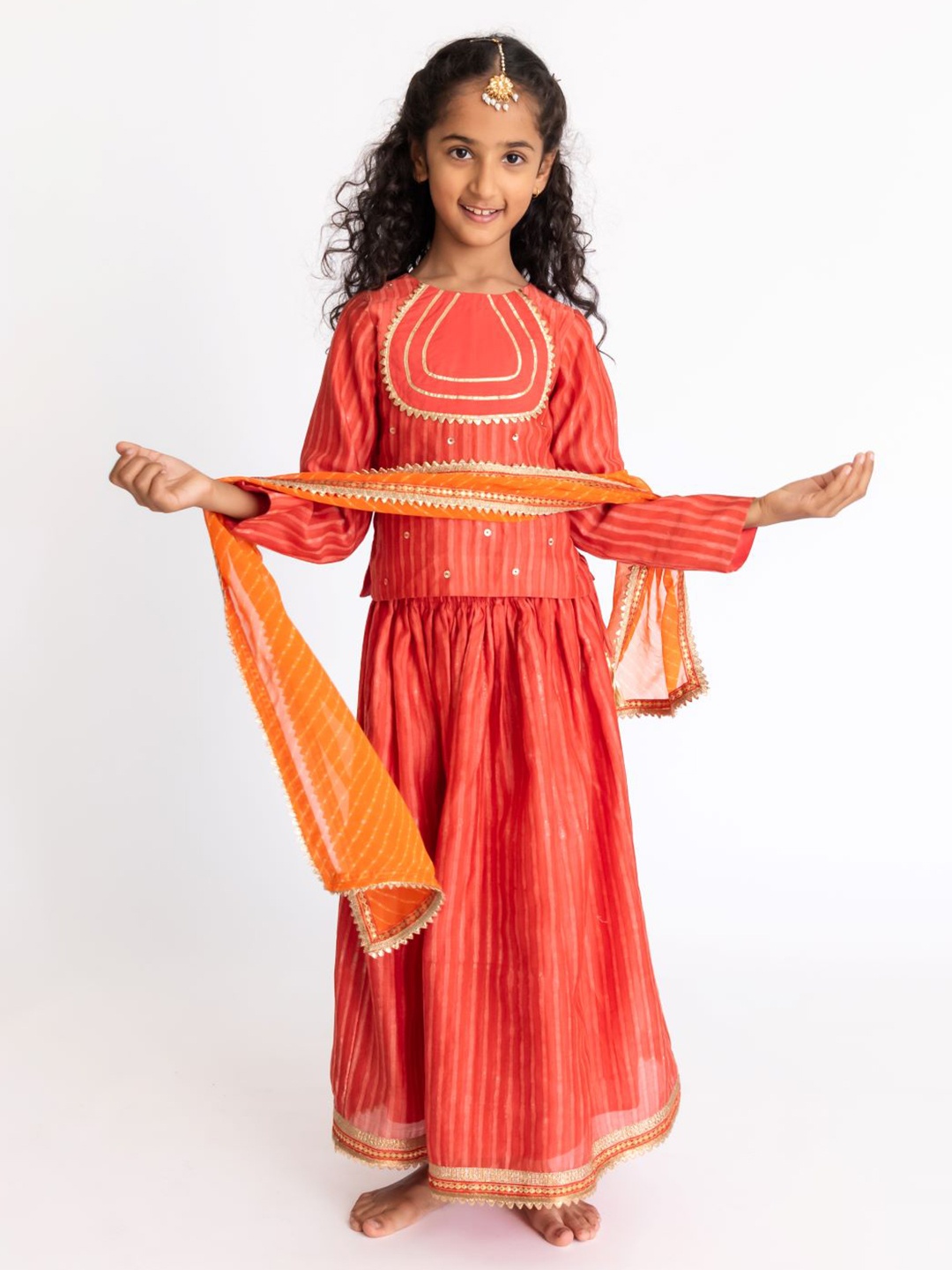 A Little Fable Girls Embellished Ready to Wear Lehenga & Blouse With Dupatta, Orange
A Little Fable Girls Embellished Ready to Wear Lehenga & Blouse With Dupatta, Orange