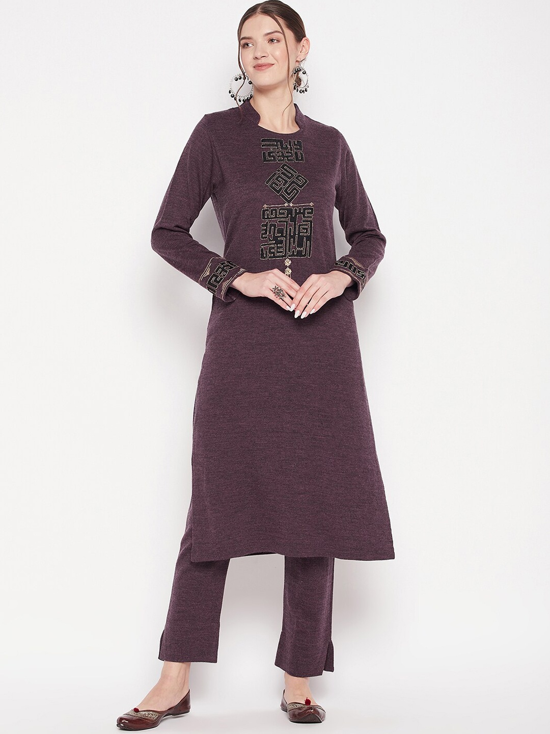 Zigo Winter Wear Ethnic Motifs Embroidered Pure Wool Kurta with Trousers, Purple
Zigo Winter Wear Ethnic Motifs Embroidered Pure Wool Kurta with Trousers, Purple