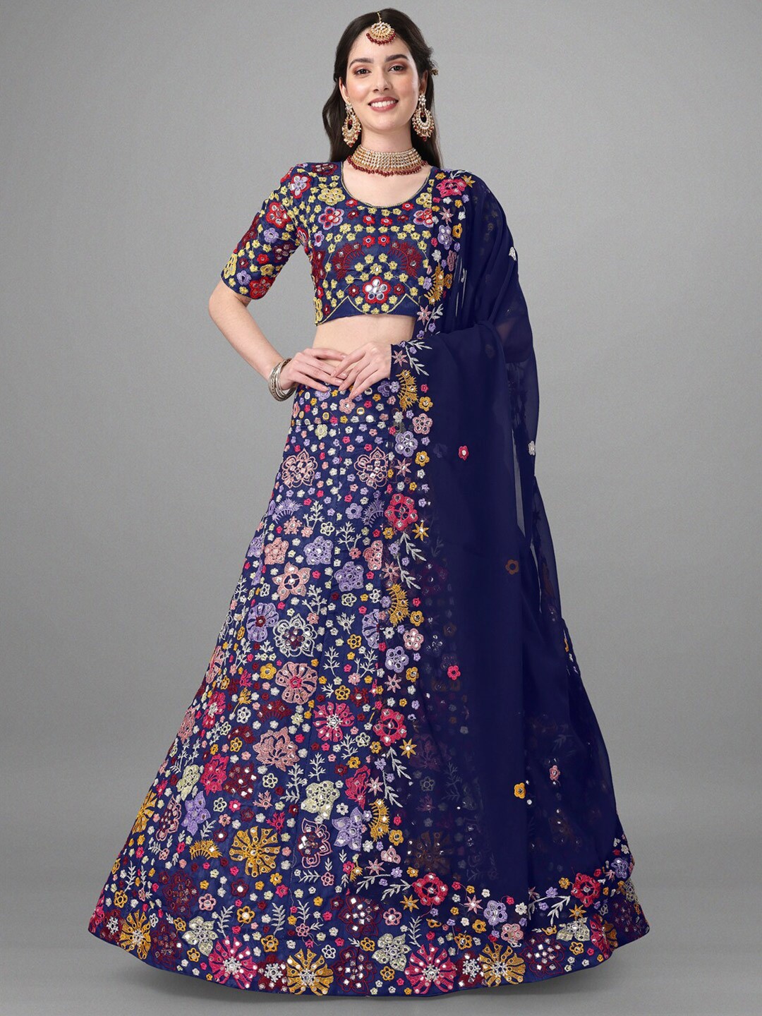 Angroop Blue & Mustard Embroidered Thread Work Semi-Stitched Lehenga & Unstitched Blouse With Dupatta
Angroop Blue & Mustard Embroidered Thread Work Semi-Stitched Lehenga & Unstitched Blouse With Dupatta