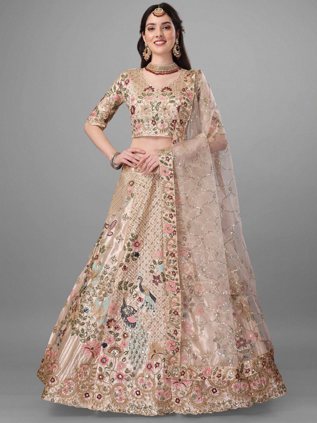 Angroop Peach-Coloured & Gold-Toned Embroidered Thread Work Semi-Stitched Lehenga & Unstitched Blouse With
Angroop Peach-Coloured & Gold-Toned Embroidered Thread Work Semi-Stitched Lehenga & Unstitched Blouse With