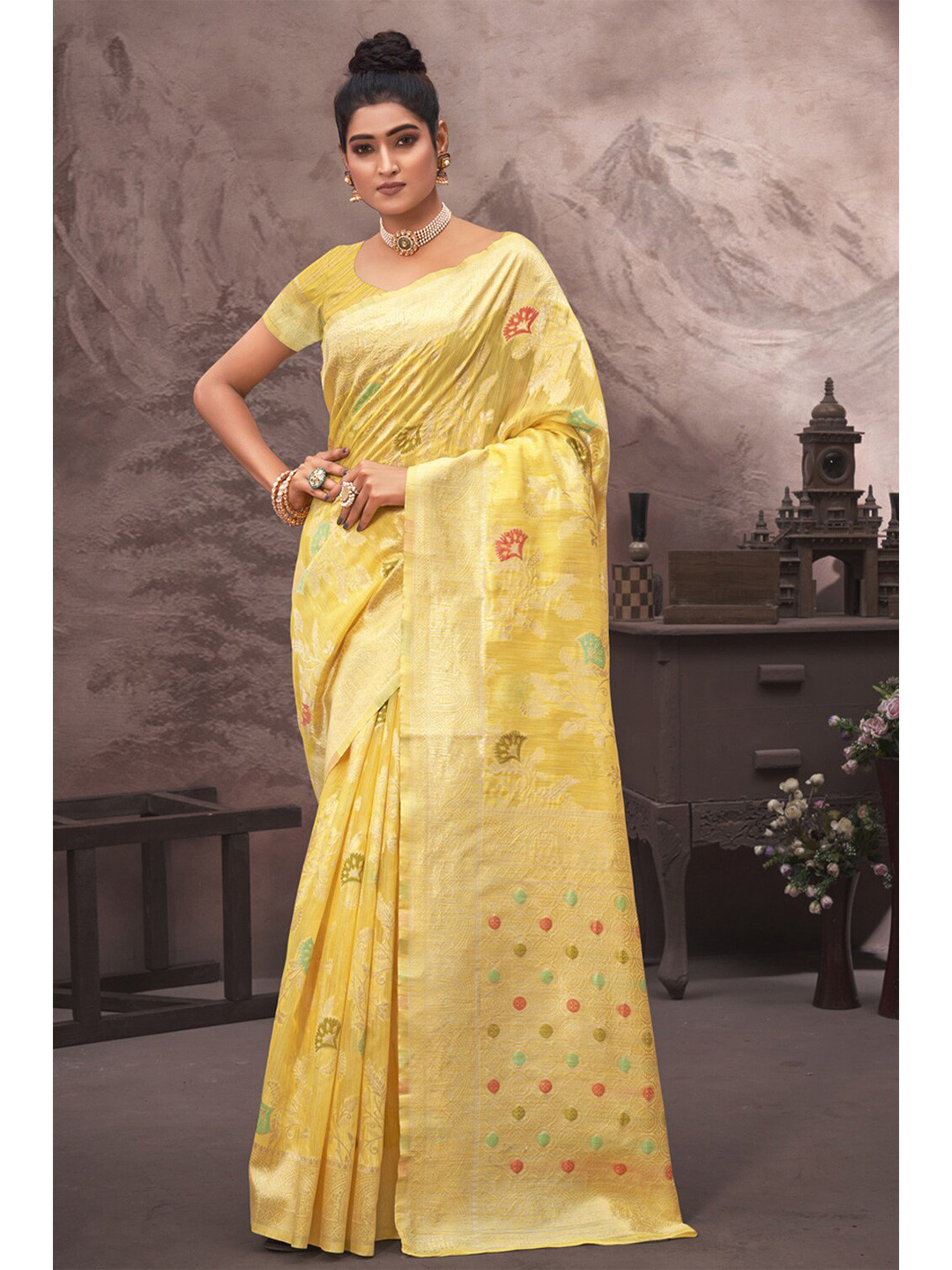 Exclusiva Yellow & Gold-Toned Woven Design Zari Silk Cotton Ready to Wear Banarasi Saree
Exclusiva Yellow & Gold-Toned Woven Design Zari Silk Cotton Ready to Wear Banarasi Saree