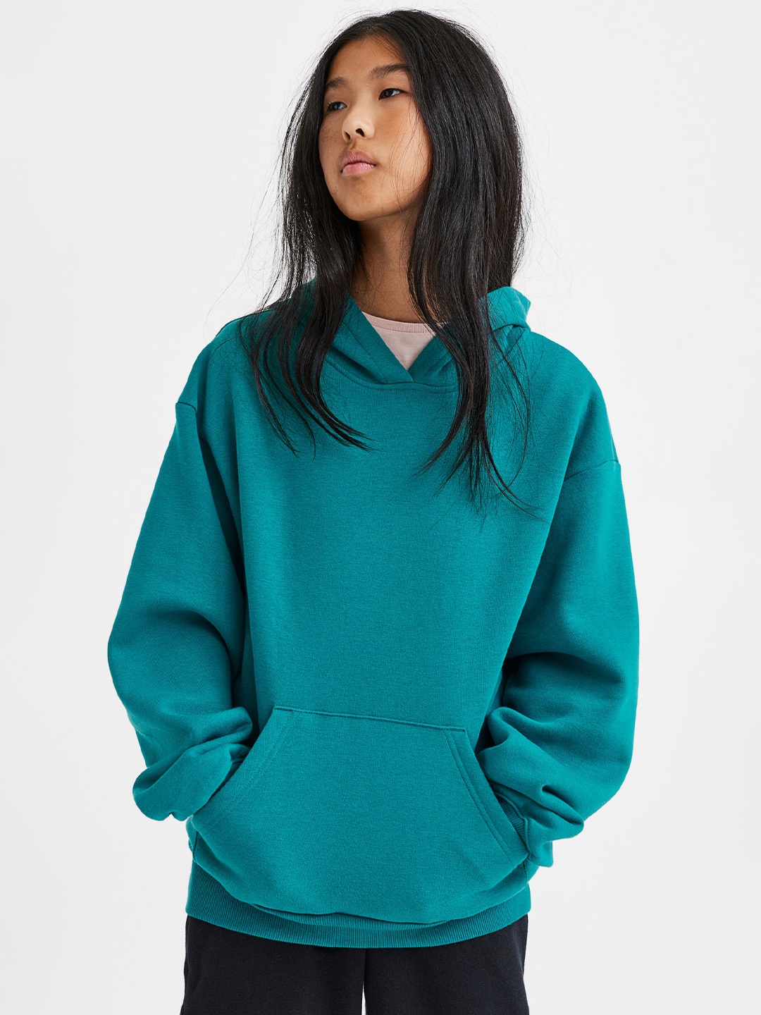 H&M Girls Oversized Hoodie, Turquoise blue