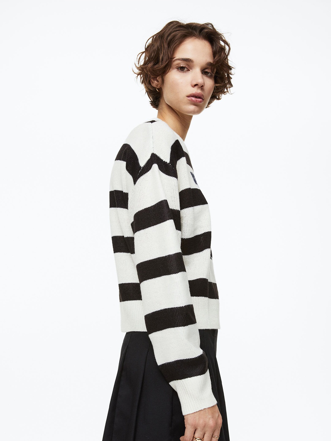 H&M Women Striped Acrylic Jumper, White