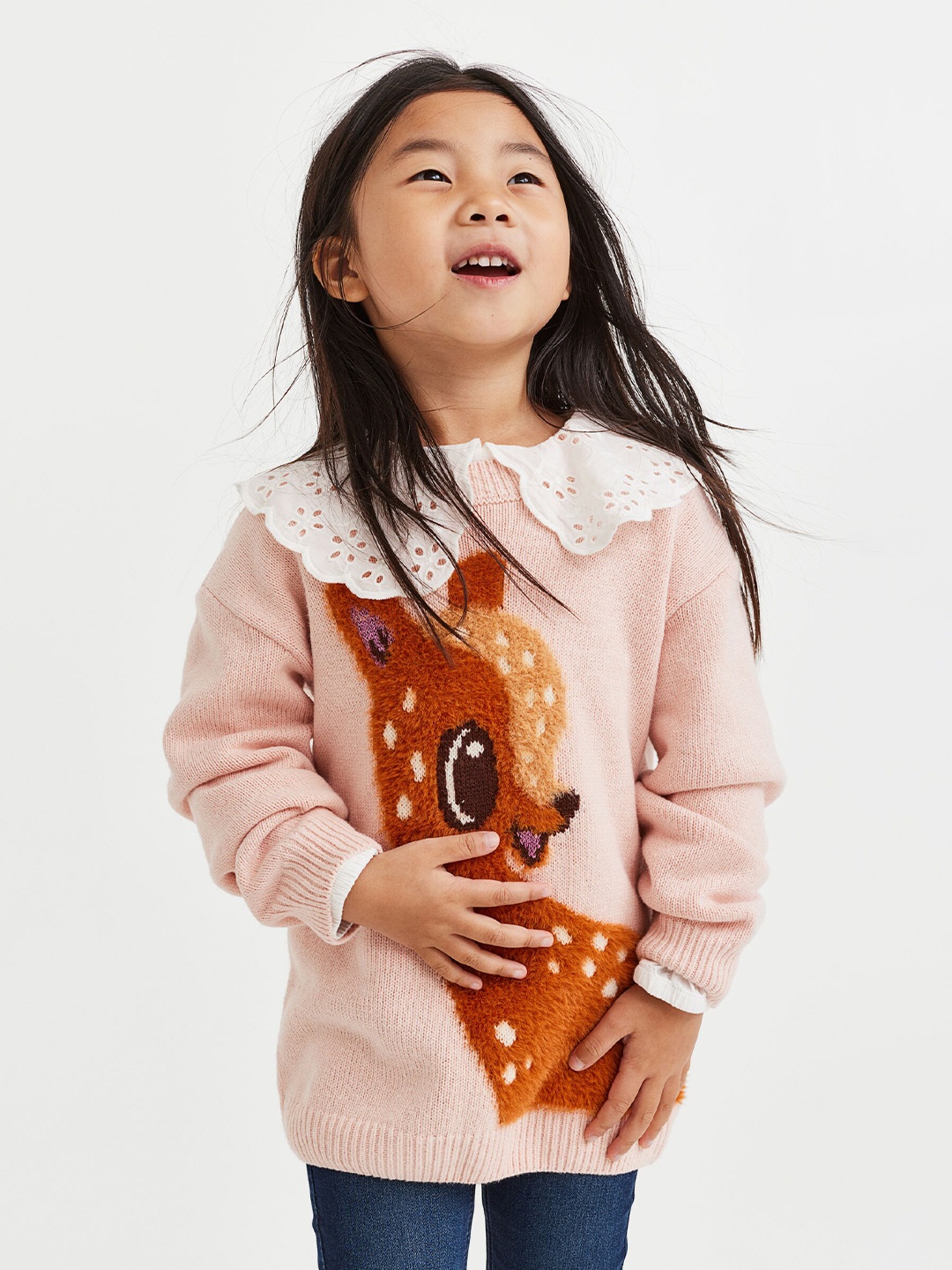 H&M Girls Jacquard-Knit Jumper, Pink