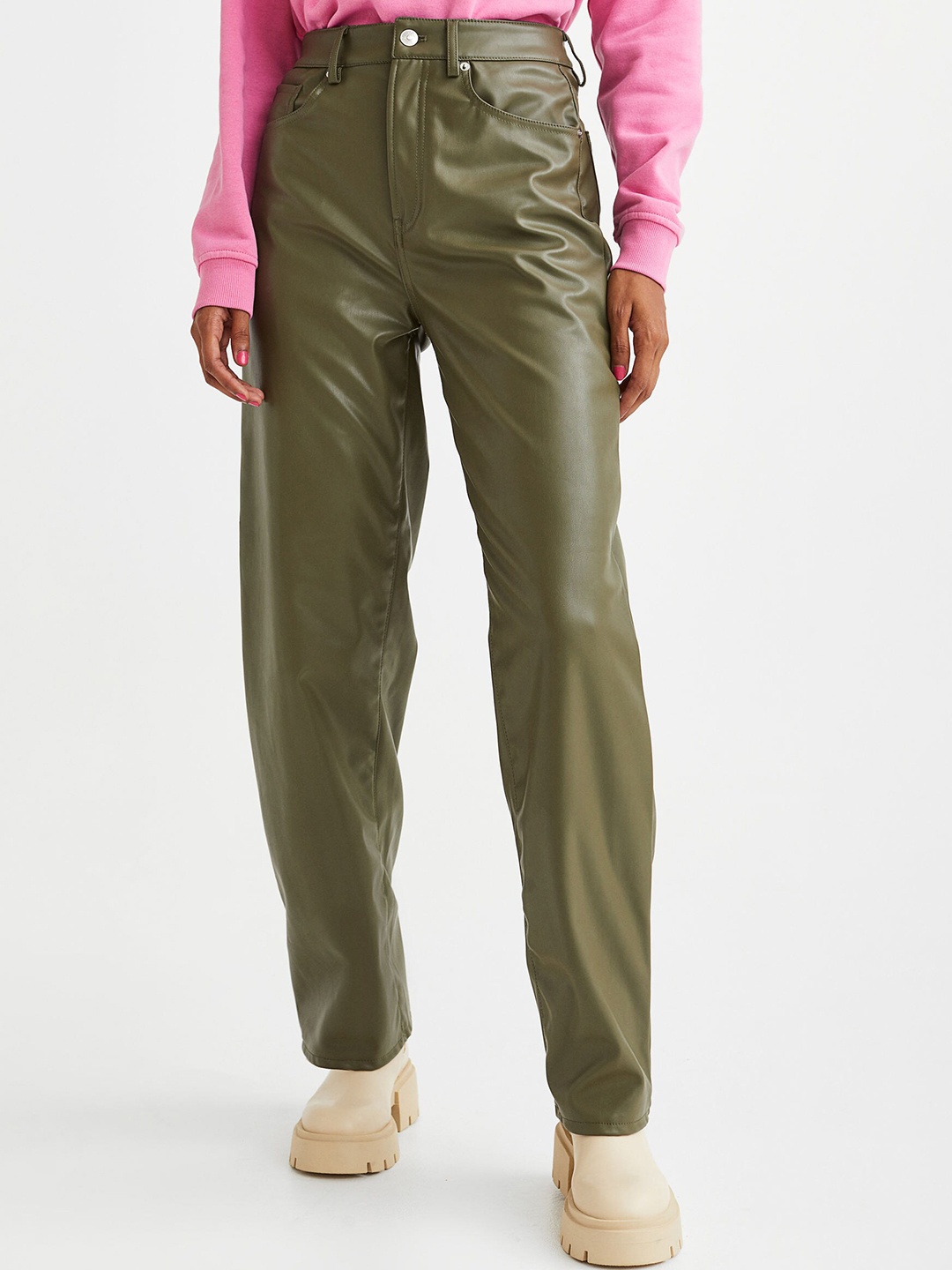 H&M Women 90s Straight Trousers, Green