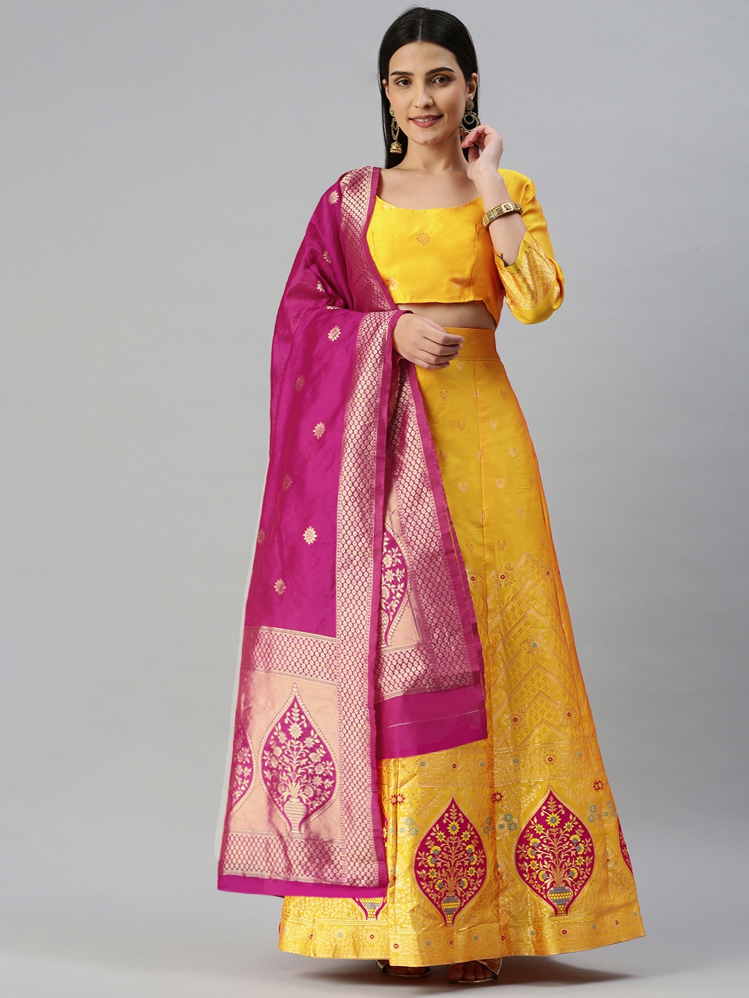 VAIRAGEE Woven Design Semi-Stitched Lehenga & Unstitched Blouse With Dupatta, Yellow
VAIRAGEE Woven Design Semi-Stitched Lehenga & Unstitched Blouse With Dupatta, Yellow