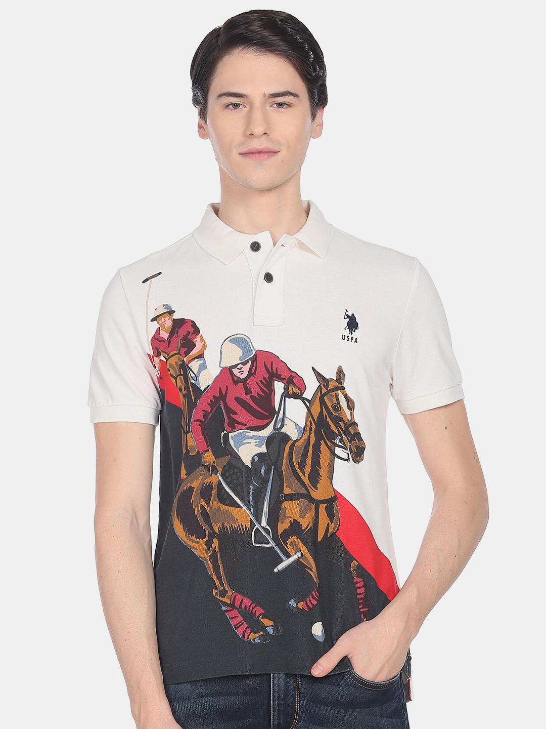 U.S. Polo Assn. Denim Co. Men Graphic Printed Polo Collar Pure Cotton T-shirt, White
U.S. Polo Assn. Denim Co. Men Graphic Printed Polo Collar Pure Cotton T-shirt, White