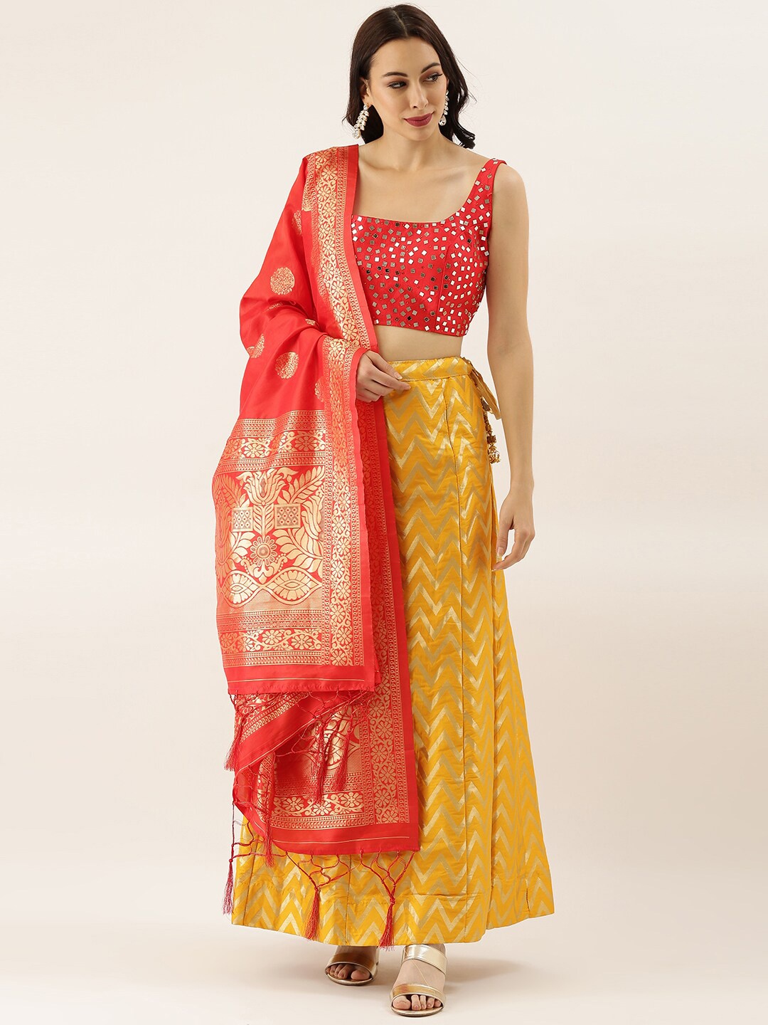 Kaizen TEXO FAB Embellished Semi-Stitched Lehenga & Unstitched Blouse With Dupatta, Mustard
Kaizen TEXO FAB Embellished Semi-Stitched Lehenga & Unstitched Blouse With Dupatta, Mustard