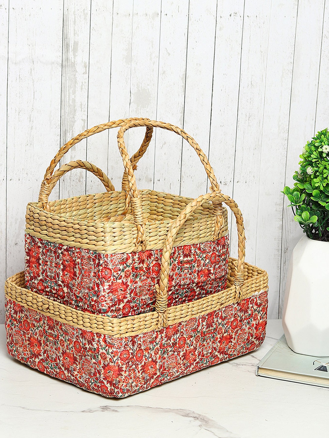 HABERE INDIA Decoupage Set Of 2 Red & Beige Floral Printed Seagrass Storage Baskets
HABERE INDIA Decoupage Set Of 2 Red & Beige Floral Printed Seagrass Storage Baskets