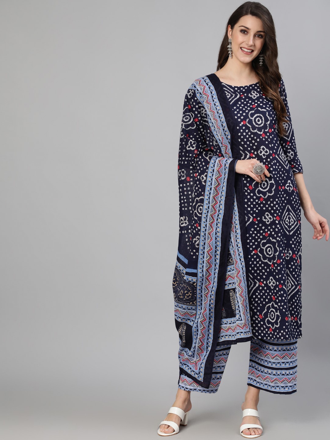 AASI - HOUSE OF NAYO Women Bandhani Printed Pure Cotton Kurta with Palazzos & Dupatta, Blue
AASI - HOUSE OF NAYO Women Bandhani Printed Pure Cotton Kurta with Palazzos & Dupatta, Blue