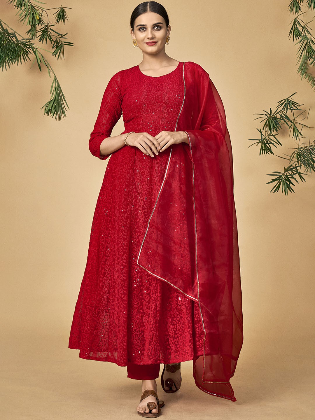 DRESSTIVE Women Ethnic Motifs Embroidered Sequinned Kurta with Trousers & Dupatta, Red
DRESSTIVE Women Ethnic Motifs Embroidered Sequinned Kurta with Trousers & Dupatta, Red