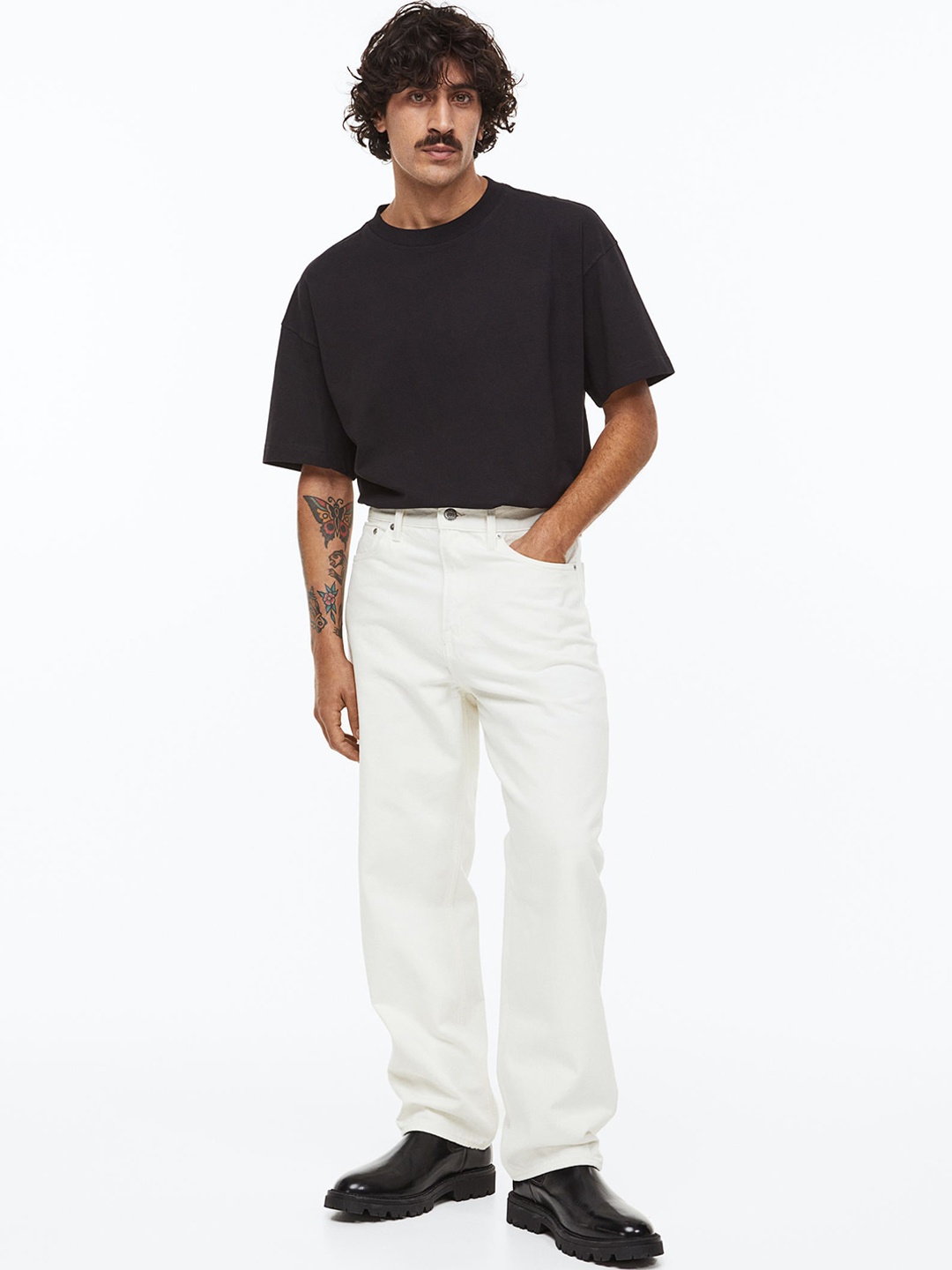 H&M Men Loose Jeans, White