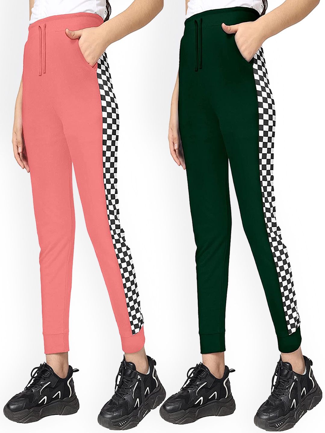 KYDA KIDS Girls Pack Of 2 Side Checked Detail Joggers, Pink