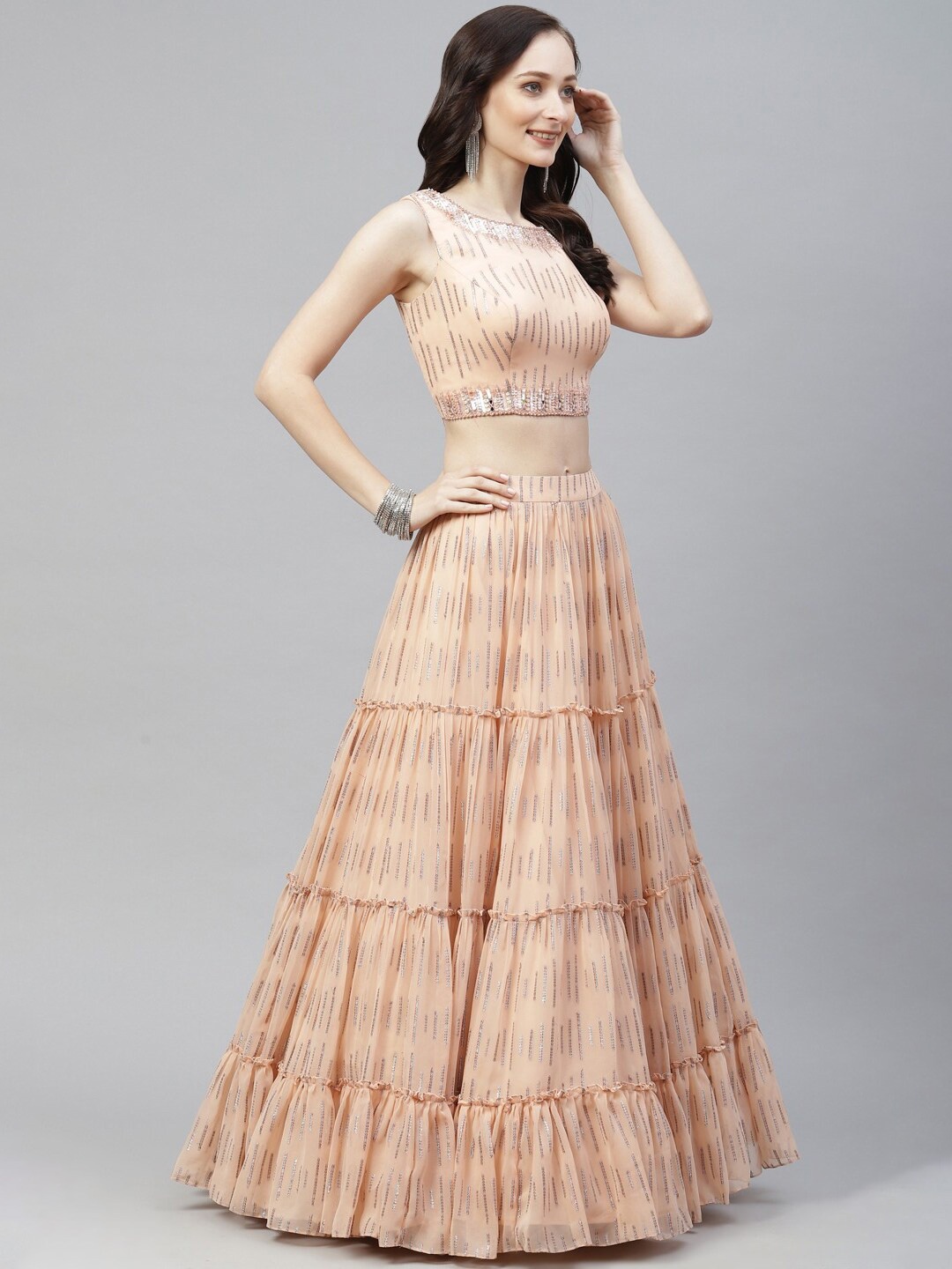 DRESSTIVE Embroidered Sequinned Semi-Stitched Lehenga & Unstitched Blouse With, Peach
DRESSTIVE Embroidered Sequinned Semi-Stitched Lehenga & Unstitched Blouse With, Peach