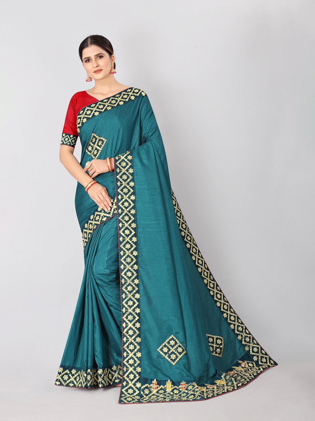 Vrundavan ethics Embellished Embroidered Art Silk Leheriya Saree, Turquoise blue
Vrundavan ethics Embellished Embroidered Art Silk Leheriya Saree, Turquoise blue